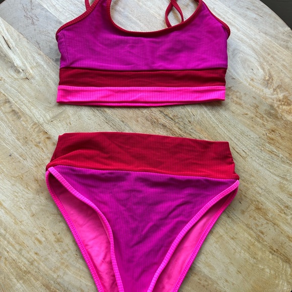 Beach Riot Ribbed Women's Pink and Red Intimate Set - Picture 2 of 4